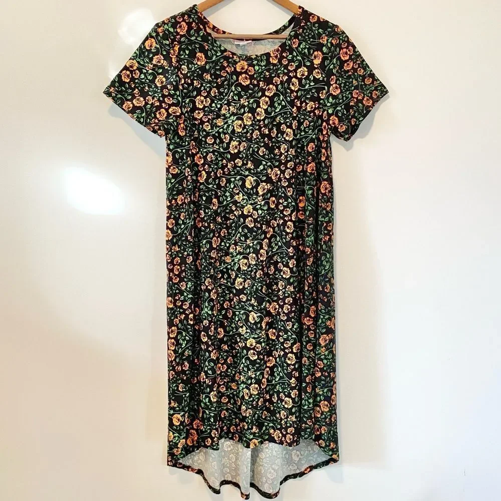 🎃LULAROE Fall Rose Vine Pumpkin Pattern T-Shirt Dress Hi-Low Women’s Medium [M] - Picture 3 of 7